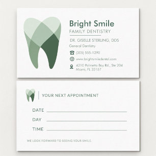 Carte De Visite Rendez-vous au cabinet dentaire vert Dentiste Dent
