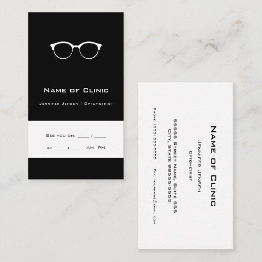 Carte De Visite Rendez-vous avec un optométriste noir (Devant / Derrière)