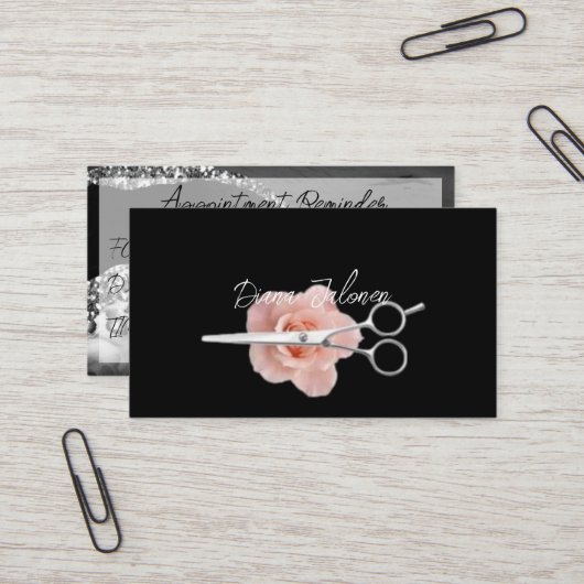 Carte De Visite Rendez-vous chez le coiffeur Rappel Marbre noir (Devant/Arrière en situation)