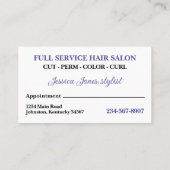Carte De Visite Rendez-vous de coiffeur professionnel (Dos)