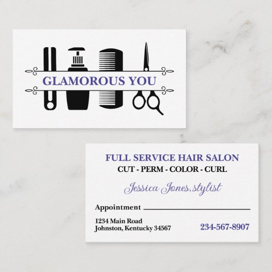 Carte De Visite Rendez-vous de coiffeur professionnel (Devant / Derrière)