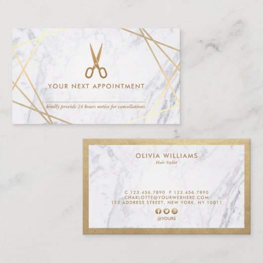 Carte De Visite Rendez-vous de marbre de coiffeur de ciseaux (Devant / Derrière)
