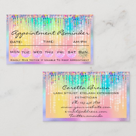 Carte De Visite Rendez-vous des cheveux de maquillage rappel Holog (Devant / Derrière)
