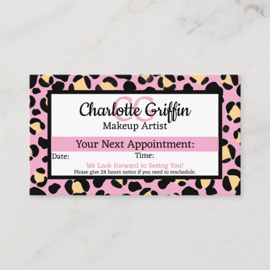 Carte De Visite Rendez-vous Empreinte de léopard rose pâle et maqu (Devant)