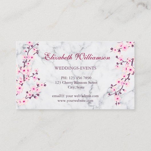 Carte De Visite Rendez-vous en marbre gris rose cerisier (Dos)