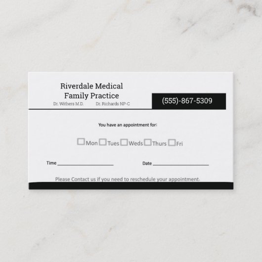 Carte De Visite Rendez-vous Médicale simple de bureau (Devant)