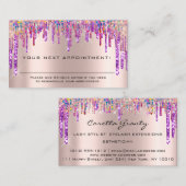 Carte De Visite Rendez-vous rappel maquillage ongles cheveux pourp (Devant / Derrière)