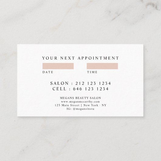 Carte De Visite Rendez-vous rose pâle avec script de maquillage te (Dos)