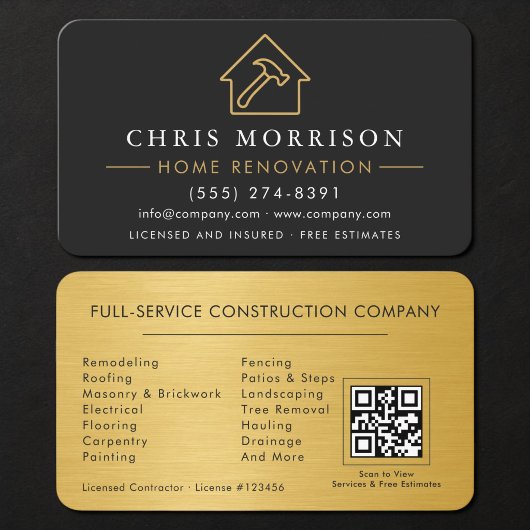 Carte De Visite Rénovation de Maison Code QR Métallique