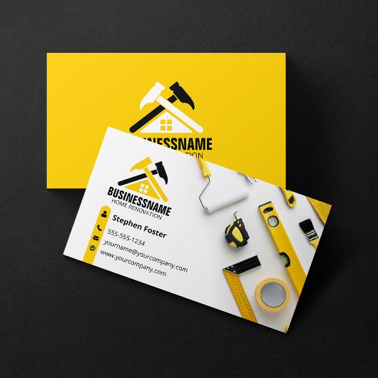 Carte De Visite Rénovation de maison jaune professionnel Construct