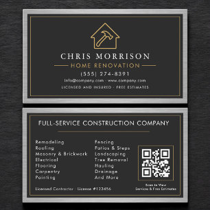 Carte de visite rénovation maison en acier noir QR