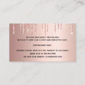 Carte De Visite Réouverture salon de beauté rose gouttes d'or (Dos)