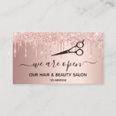 Carte De Visite Réouverture salon de beauté rose gouttes d'or (Devant)