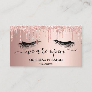 Carte De Visite Réouverture salon de beauté rose or parties scinti