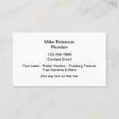 Carte De Visite Réparateur simple de plomberie (Dos)