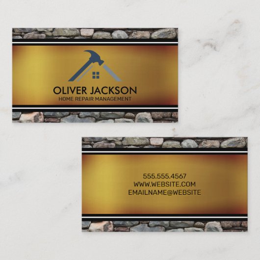 Carte De Visite Réparation à domicile | Mur en pierre |Lignes blan (Devant / Derrière)