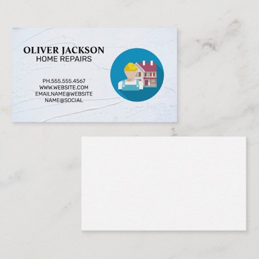 Carte De Visite Réparation à domicile | Ouvrier de construction (Devant / Derrière)