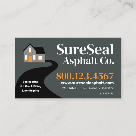 Carte De Visite Réparation de pavage d'asphalte - Scellage de voie (Devant)