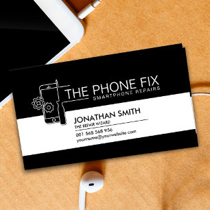 Carte De Visite Réparation de smartphone moderne noir et blanc