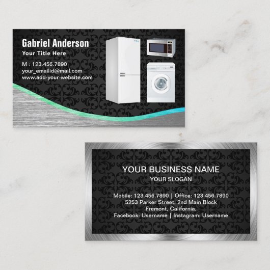 Carte De Visite Réparation des appareils ménagers en acier noir Da (Devant / Derrière)