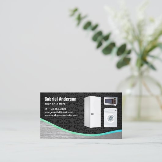 Carte De Visite Réparation des appareils ménagers en acier noir Da (Debout devant)