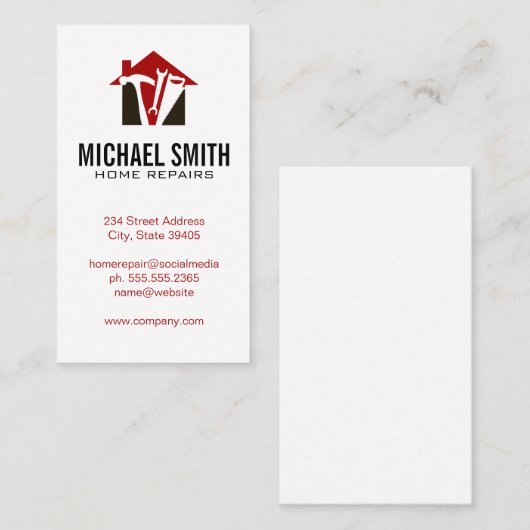 Carte De Visite Réparation des services à domicile | Gestion des p (Devant / Derrière)