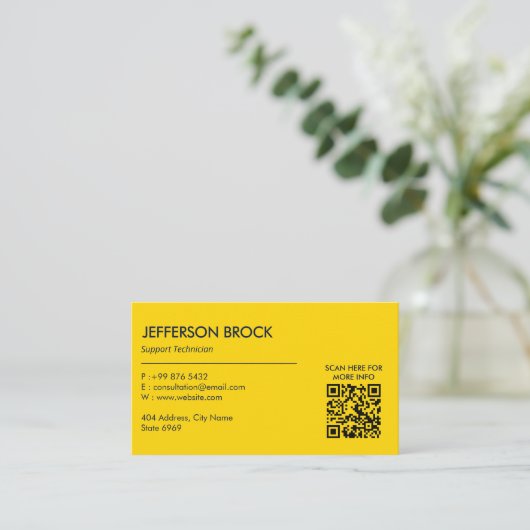 Carte De Visite Réparation d'imprimante | Code-barres blanc jaune (Debout devant)