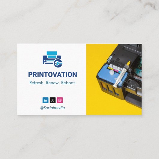 Carte De Visite Réparation d'imprimante | Code-barres blanc jaune (Dos)