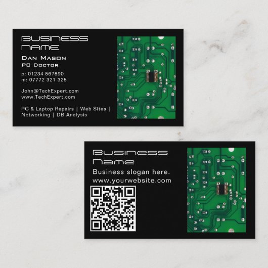 Carte De Visite Réparation d'ordinateur Cool Gold Green Circuit (Devant / Derrière)