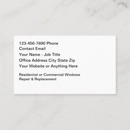 Carte De Visite Réparation Et Remplacement De Fenêtres À Domicile (Dos)