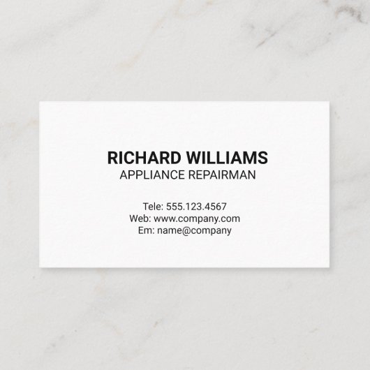 Carte De Visite Réparation Handyman | Correction des appliances (Dos)