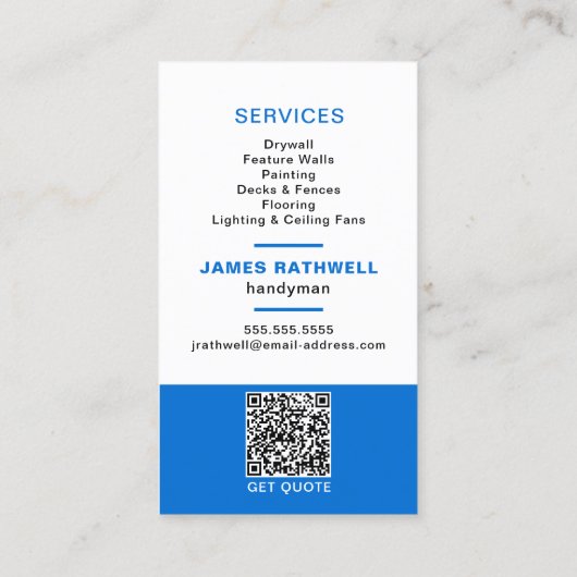 Carte De Visite Réparations manuelles avec code QR (Dos)