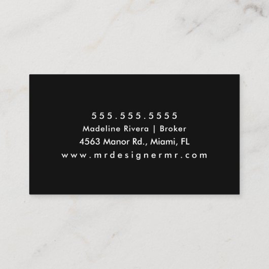 Carte De Visite Répéter maison Vente Realtor Broker noir blanc (Dos)