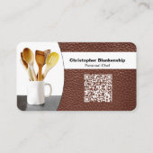 Carte De Visite Replaceable Chef Spoons Photo on Leather QR Code (Devant)