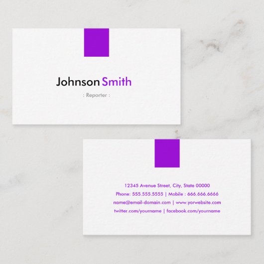 Carte De Visite Reporter - Violet violet simple (Devant / Derrière)