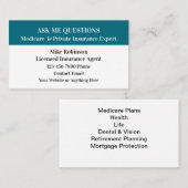 Carte De Visite Représentant De L'Assurance Médicale Et Medicare (Devant / Derrière)