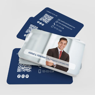 Carte De Visite Réseau de photos de code QR bleu marine moderne