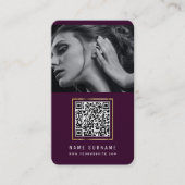 Carte De Visite réseau social violet médias sociaux QR code photos (Devant)