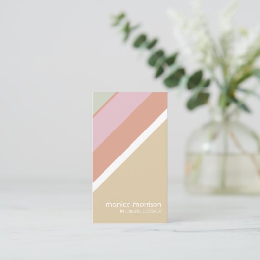 Carte De Visite Réseau stripes beige feminine minimal rétro (Debout devant)