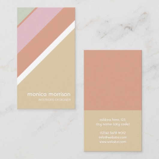 Carte De Visite Réseau stripes beige feminine minimal rétro (Devant / Derrière)