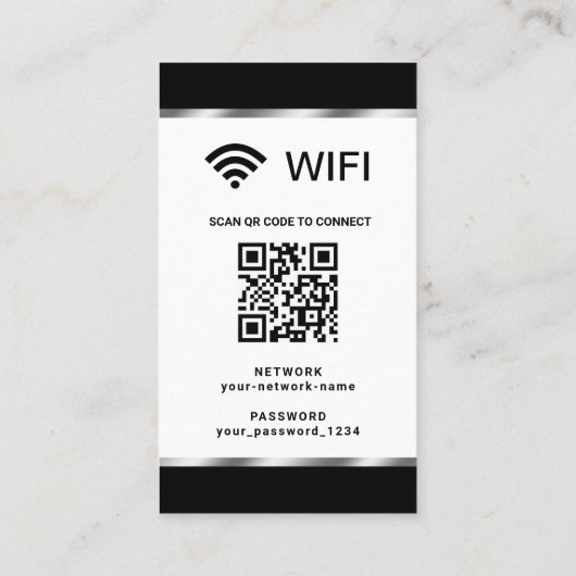 Carte De Visite Réseau Wifi et mot de passe QR Code personnalisé (Dos)