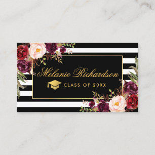 Carte De Visite Réseaux de diplômés Bourgogne Floral Gold Striped