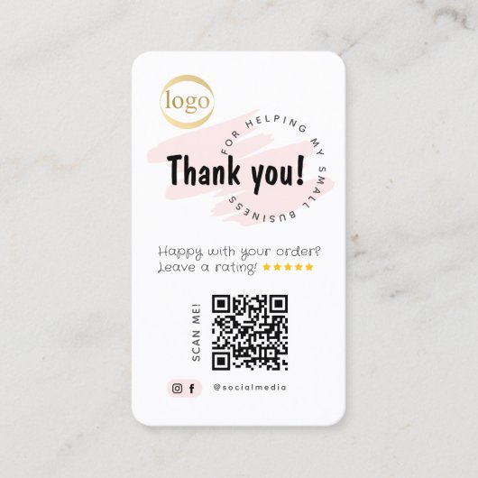 Carte De Visite Réseaux Sociaux Ajouter QR Code & Logo Merci (Devant)