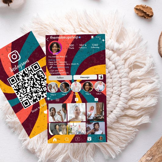 Carte de visite Réseaux Sociaux Code QR Rayons Rét
