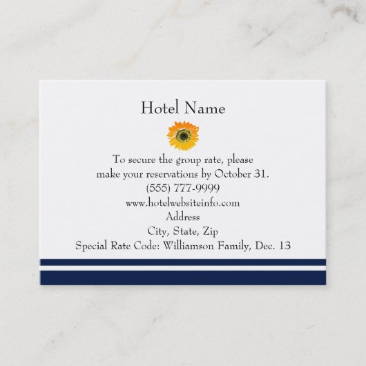 Carte De Visite Réservations d'hôtels Sunflower de Nautical Blue S (Devant)