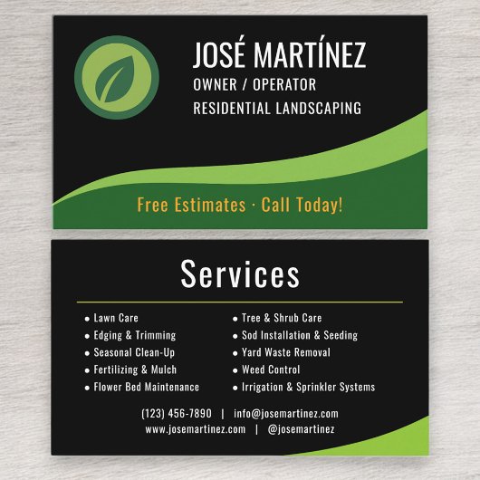 Carte De Visite Residential Landscaping Black Green 