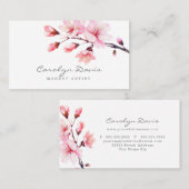 Carte De Visite Ressort Aquarelle rose Fleur de cerisier (Devant / Derrière)