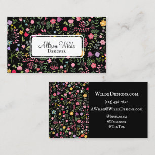 Carte De Visite Ressort pour motif floral Fleur sauvage sur noir