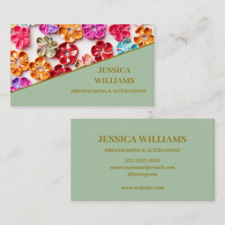 Carte De Visite Ressort tissu cousu artisanal Fleurs Multicolor