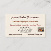 Carte De Visite Restaurant asiatique (Dos)